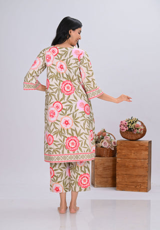 Pink Floral Print V-Neck Co-ord Set (Set of 2)
