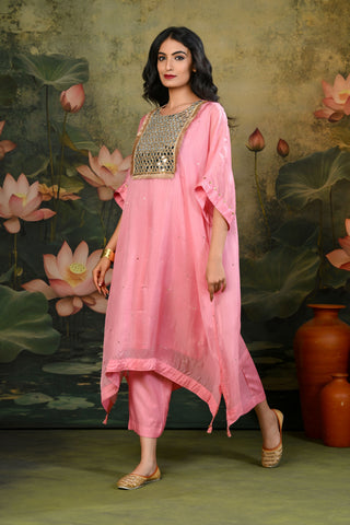 Zuri Light-Pink Mirror Work Yoke Kurta Set (Set of 3)