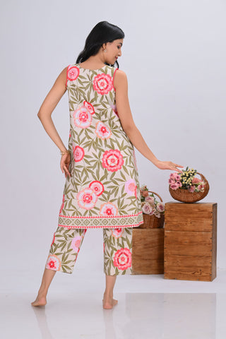 Pink Floral Print Sleeveless Co-ord Set (Set of 2)