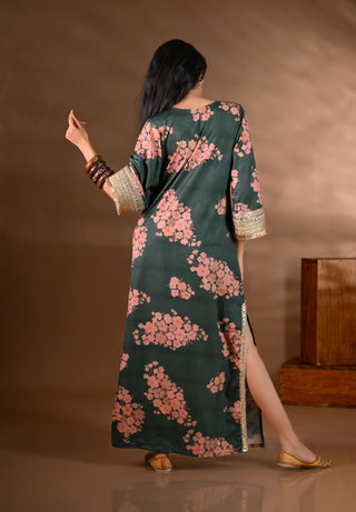 Green Crepe Side-Slit Long Dress