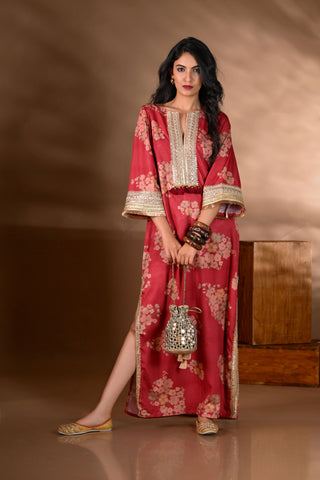 Red Crepe Side-Slit Long Dress