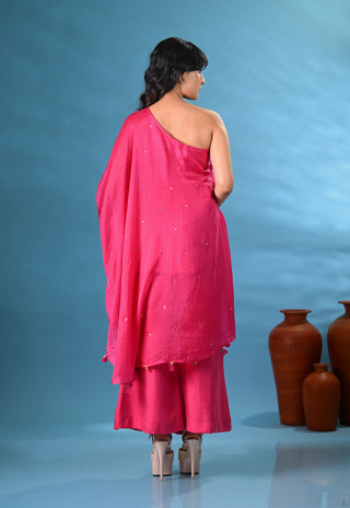 Laila Magenta Pink One-shoulder Kurta Set (Set of 2)