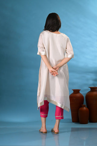 Ivory Tissue Kurta with magenta pants (Set of 2)