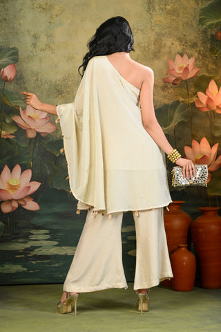 Tara Golden One-shoulder Kurta Set (Set of 2)