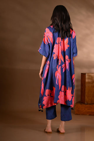 Blue Crepe Printed Mirror-work Yoke Kurta Set (Set of 2)