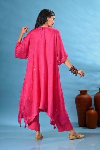 Laila Magenta Pink Mirror Work Yoke Kurta Set (Set of 3)