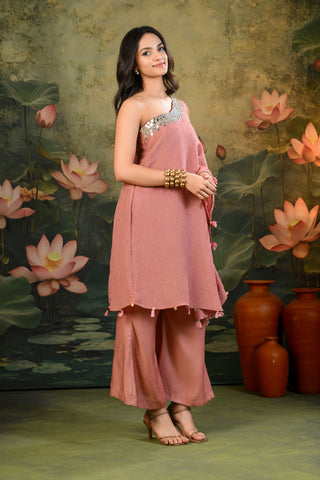 Chandni Brown One-shoulder Kurta Set (Set of 2)