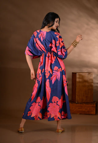 Blue Crepe Kaftan Maxi Dress