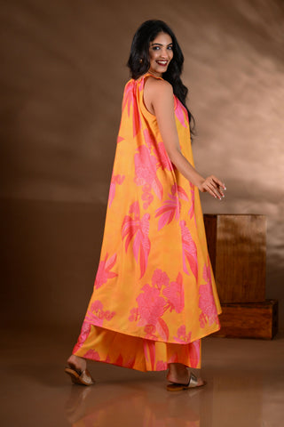 Yellow Crepe Printed Halter-Neck Kurta Set (Set of 2)