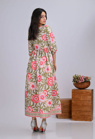 Pink Floral Print Wrap-Around Maxi Dress