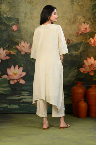 Tara Golden V-Neck Mirror Work Kurta Set (Set of 3)