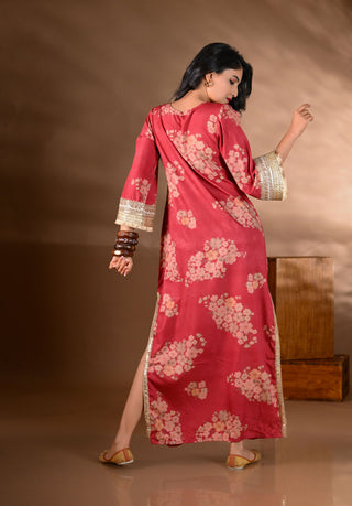 Red Crepe Side-Slit Long Dress