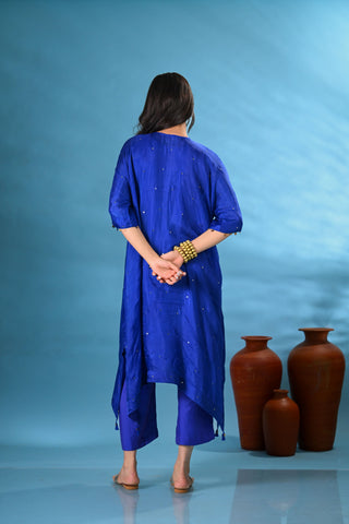 Noori Blue V-Neck Mirror Work Kurta Set (Set of 3)