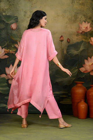 Zuri Light-Pink V-Neck Mirror Work Kurta Set (Set of 3)